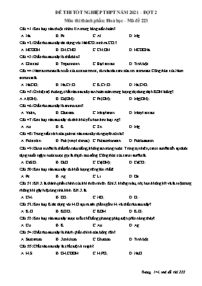 Đề thi thử Tốt nghiệp THPT môn Hóa học - Đợt 2 - Mã đề 223 - Năm học 2021